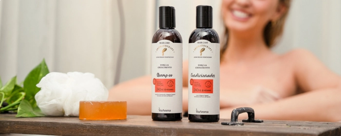 shampoo e condicionador vegano da via aroma