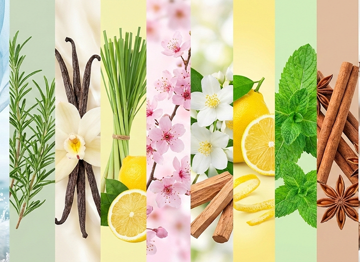 Banner principal da landing page da pirâmide olfativa, mostrando uma ilustração de uma pirâmide com notas de topo, corpo e base