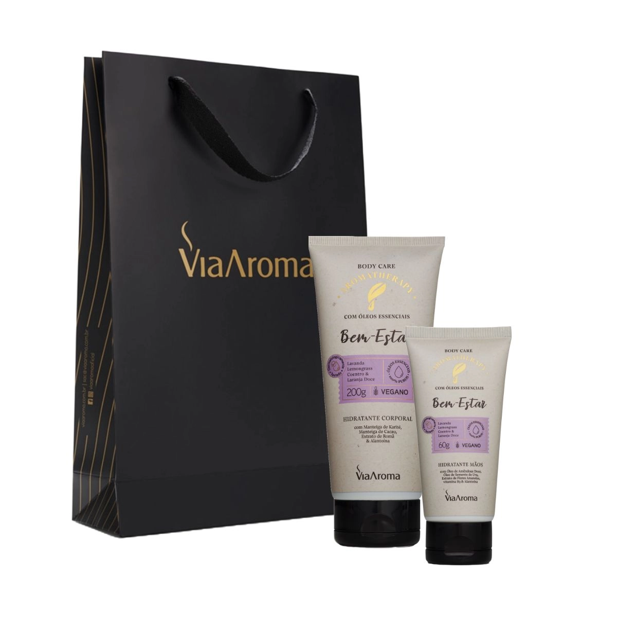 Kit Bem-Estar Aromatherapy Via Aroma: Hidratante Mãos Bem-Estar 60g + Hidratante Corporal 200g
