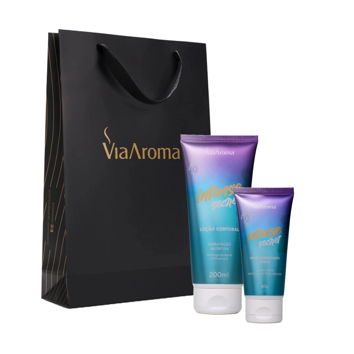 Kit Intense Secret Via Aroma: Creme Hidratante Mãos 60ml + Loção Corporal 200ml