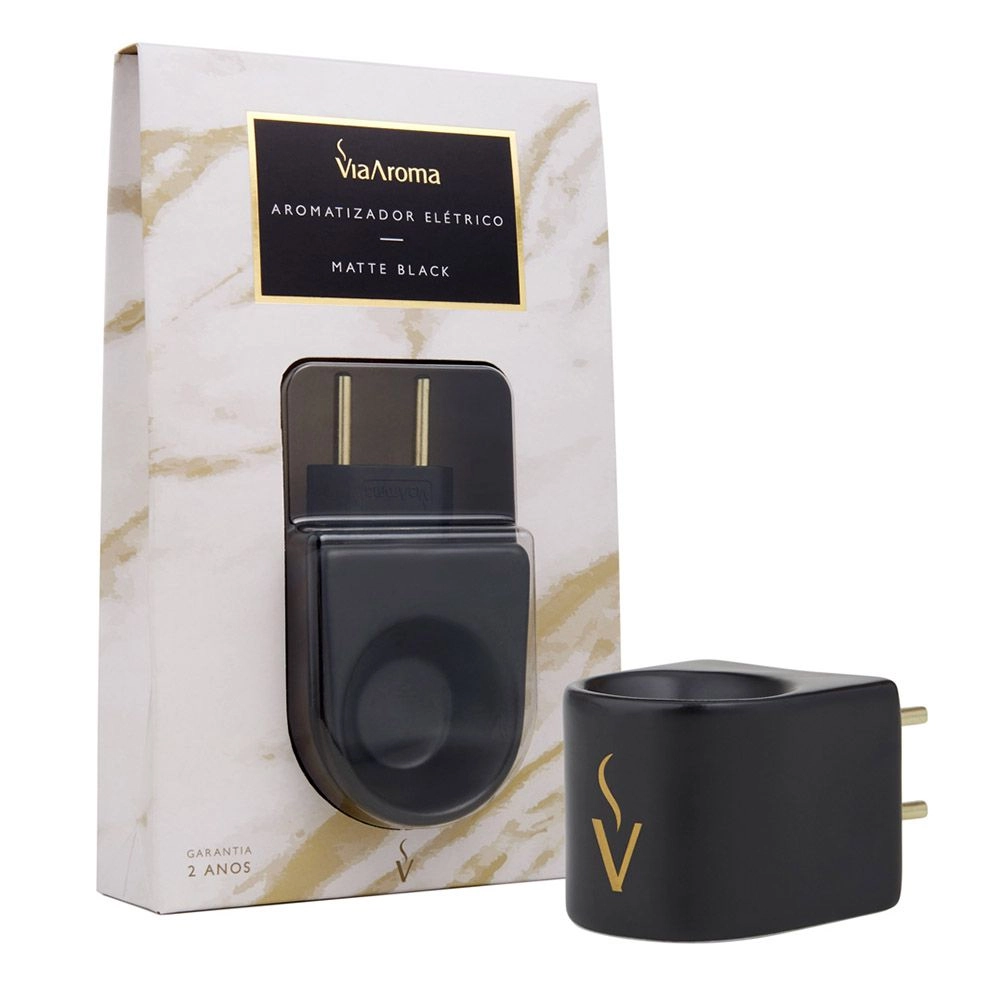 Difusor Aromatizador Elétrico de Porcelana Bivolt Matte Black - Via Aroma - Produto frente