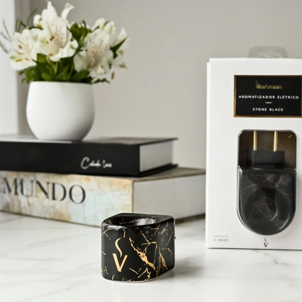 Difusor Aromatizador Elétrico Stone Black - Via Aroma Produto Difusor Aromatizador Elétrico Stone Black - Via Aroma