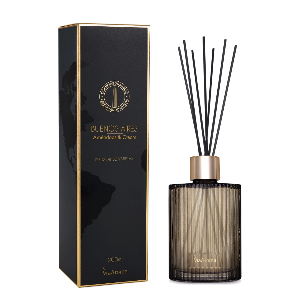Produto Difusor de Varetas Linha Mundo Buenos Aires, Amêndoas e Cream Via Aroma - 200ml Frente