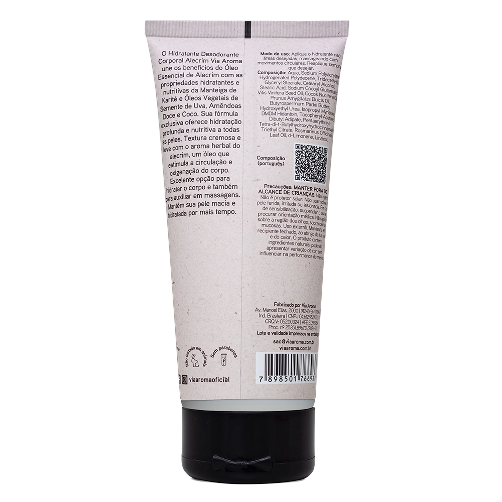 Hidratante Corporal Alecrim Aromatherapy Via Aroma - 200g Produto Hidratante Corporal Alecrim Aromatherapy Via Aroma - 200g