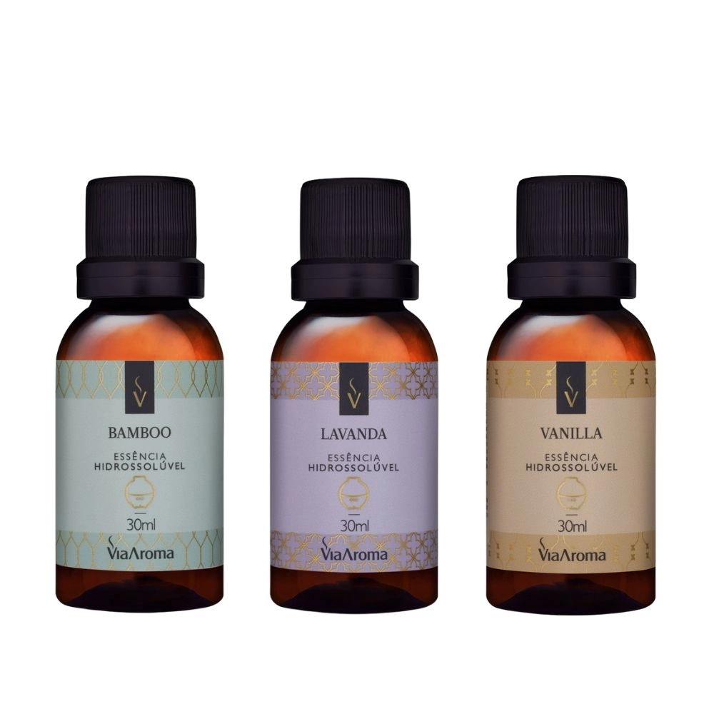 Produto Kit 3 Essências Hidrossolúvel Via Aroma - Bamboo, lavanda e Vanilla