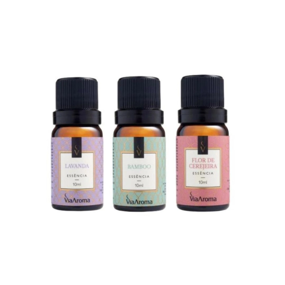 Produto Kit 3 Essências Via Aroma - Bamboo, Flor de Cerejeira, Lavanda