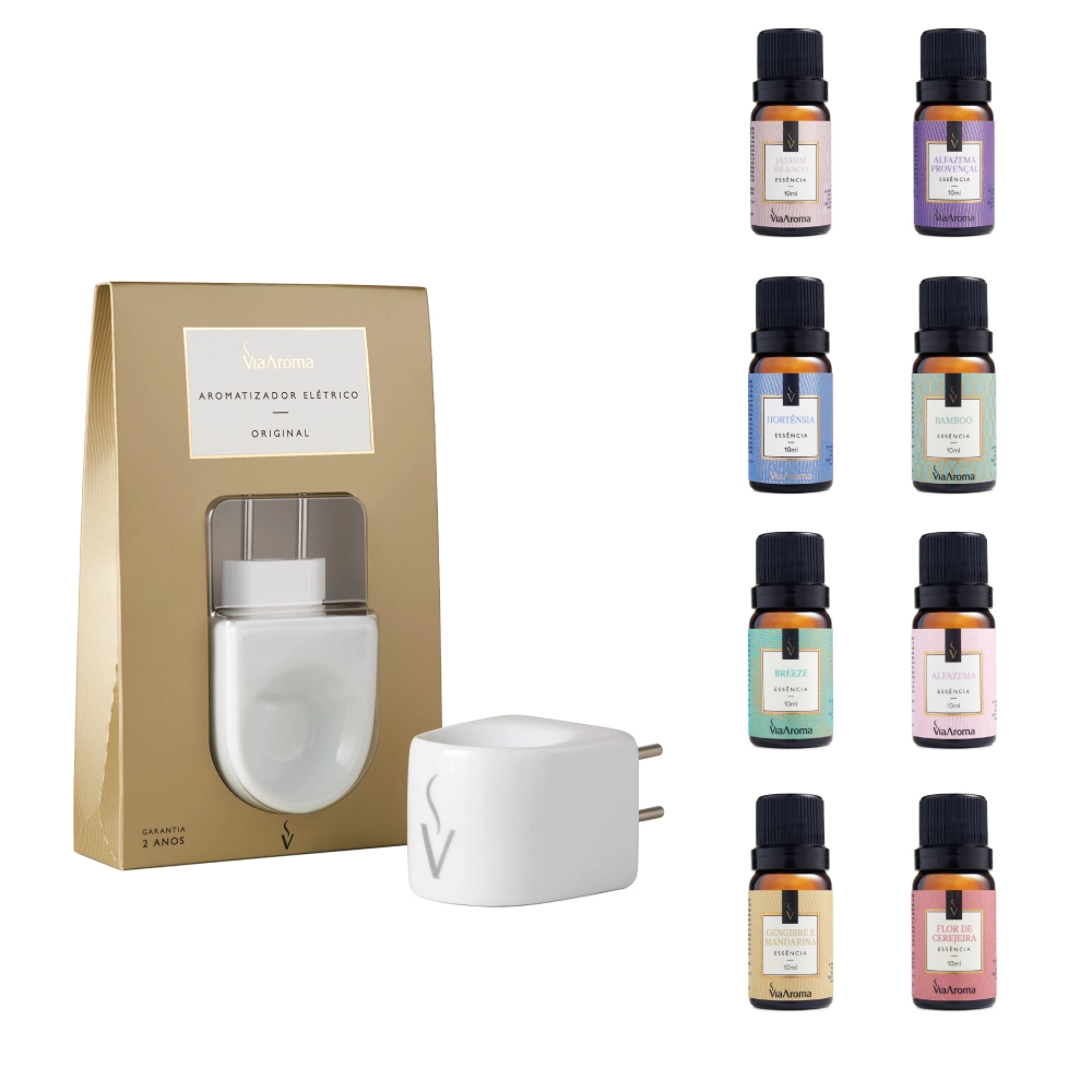 Produto Kit Aromatizador Elétrico mais 8 Essências Via Aroma - Sortidas 