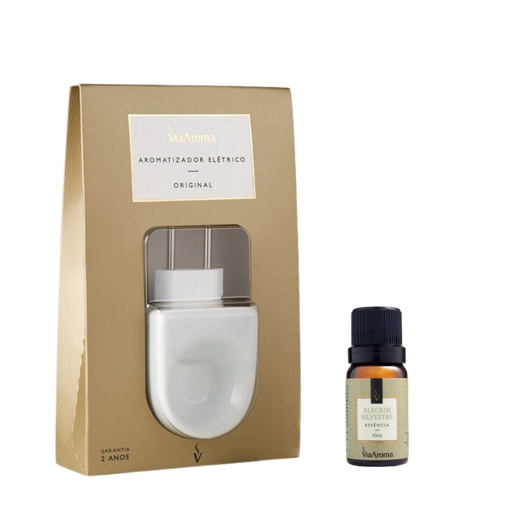 Produto Kit Aromatizador Elétrico Original mais 1 Essência Via Aroma - Alecrim Silvestre 