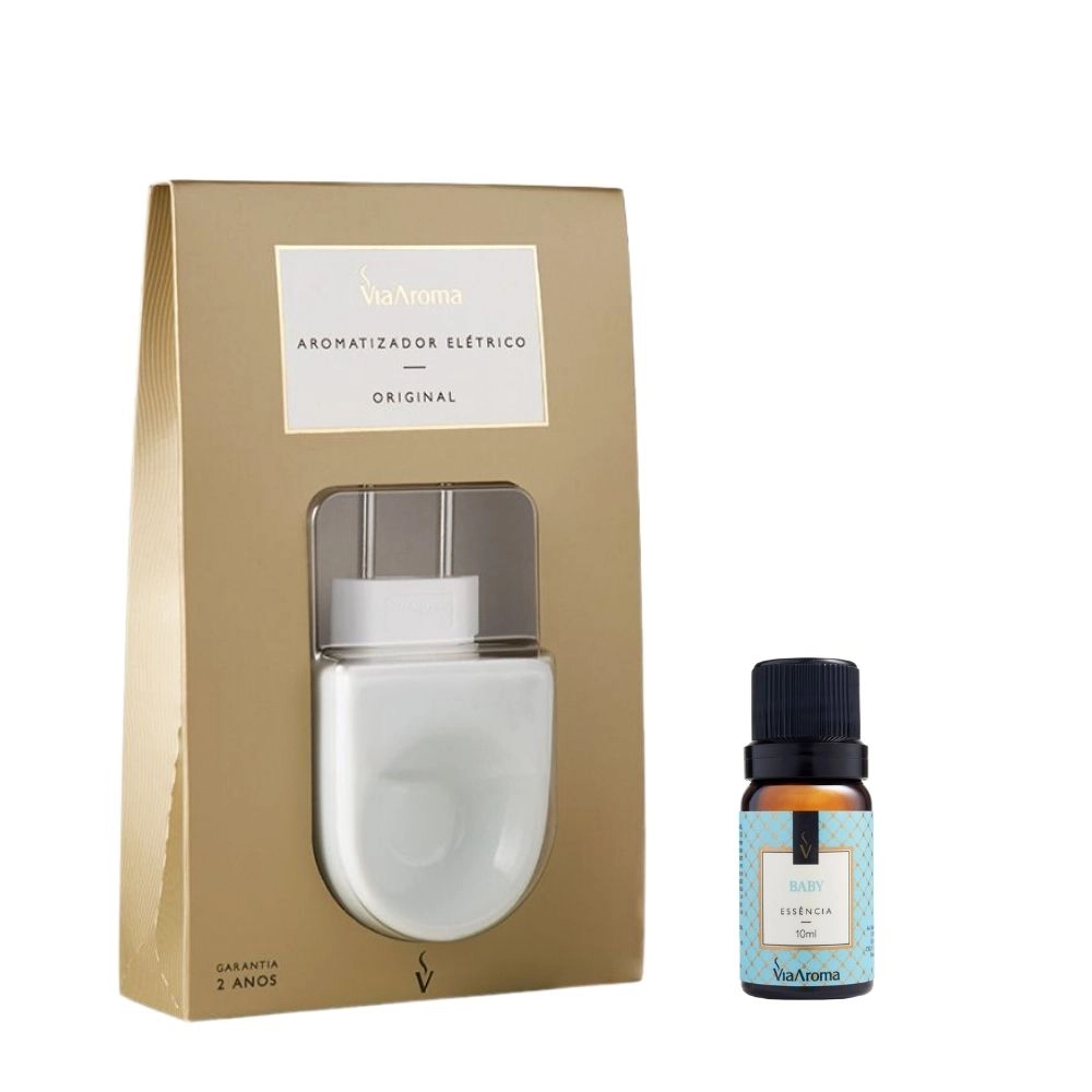 Produto Kit Aromatizador Elétrico Original mais 1 Essência Via Aroma - Baby 