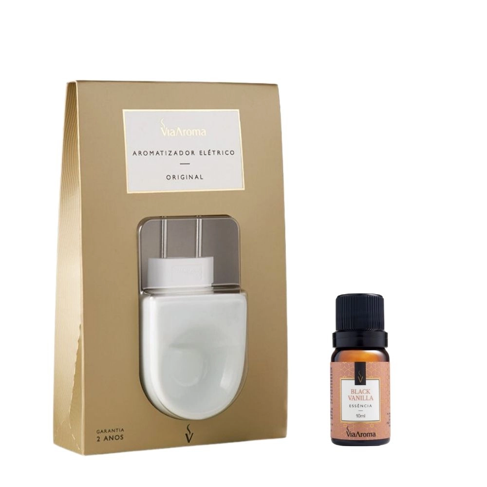 Produto Kit Aromatizador Elétrico Original mais 1 Essência Via Aroma - Black Vanilla