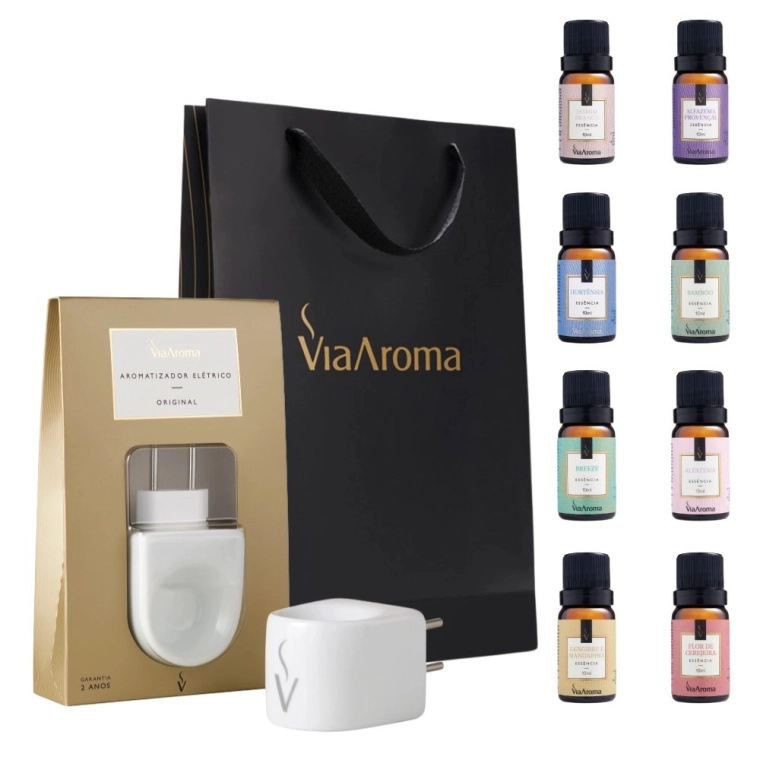 Produto Kit Aromatizador Elétrico mais 8 Essências Via Aroma - Sortidas 