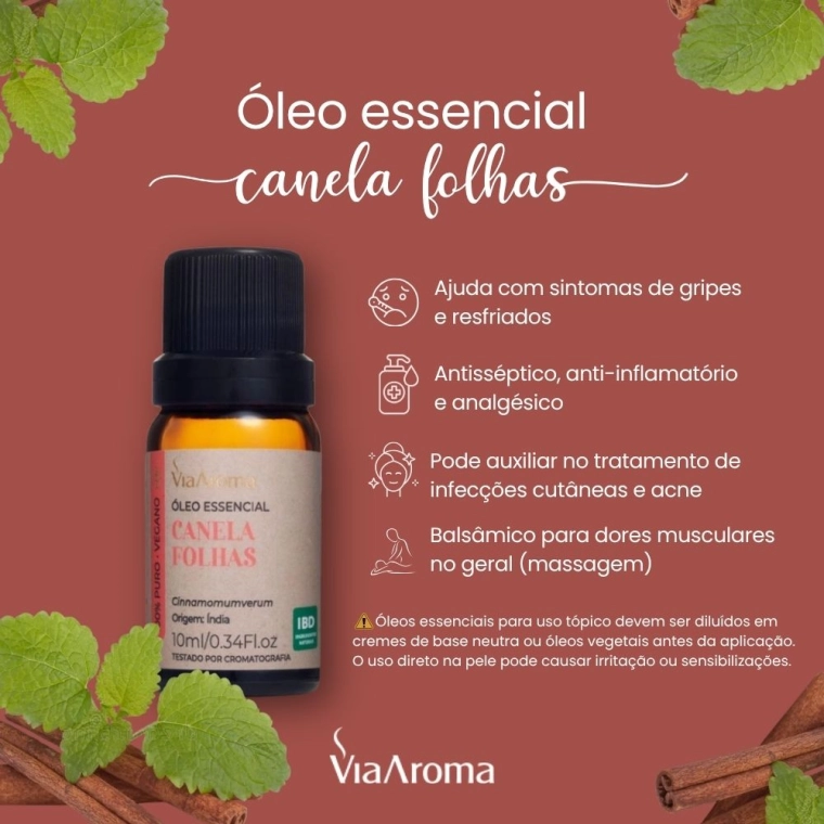 Produto Óleo Essencial Canela Folhas Via Aroma - 10ml