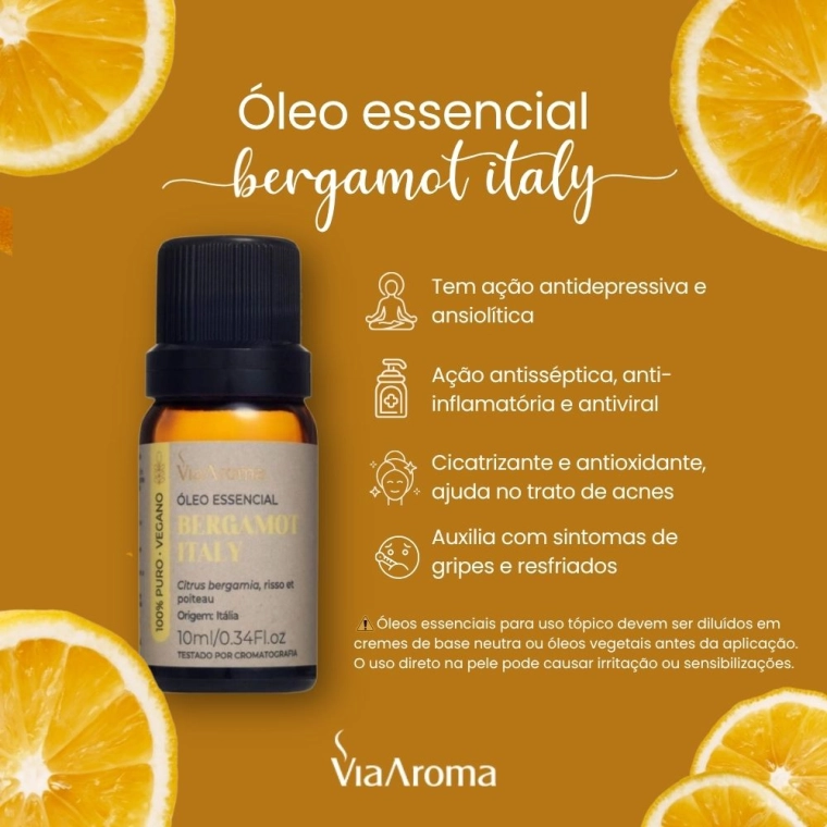 Produto Óleo Essencial de Bergamota (Bergamot Italy) Via Aroma - 10ml