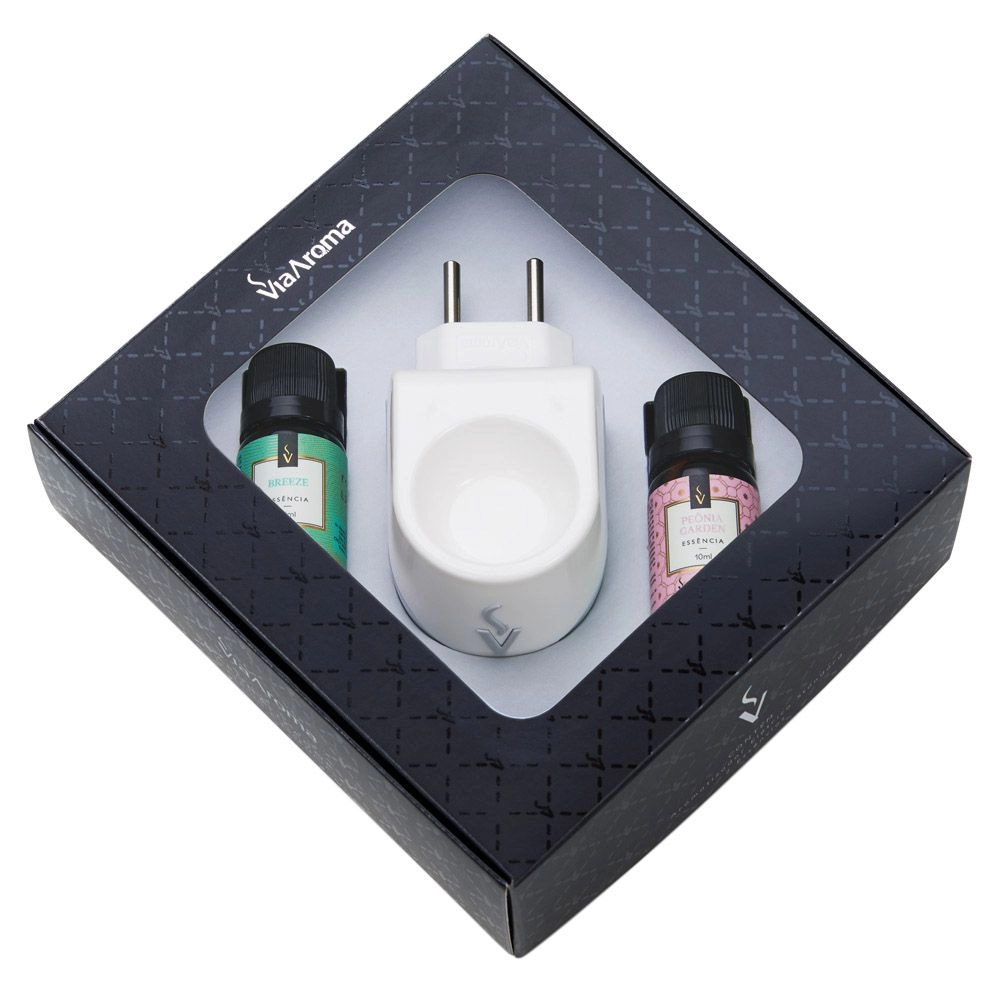 Kit Presente Aromatizador Standard mais 2 Essências Via Aroma -  Breeze e Peônia Garden 
