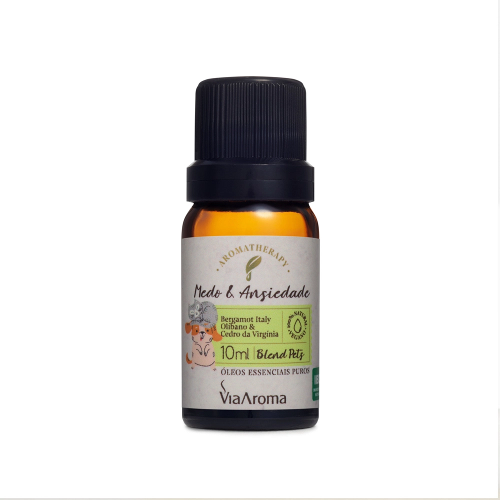 Blend de Ãleos Essenciais Pets Medo e Ansiedade Via Aroma - 10ml Frente Blend de Ãleos Essenciais Pets Medo e Ansiedade Via Aroma - 10ml Frente