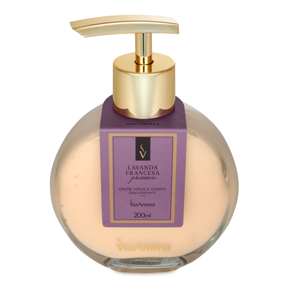 Creme Mãos e Corpo Desodorante Lavanda Francesa Via Aroma - 200ml em cima Creme Mãos e Corpo Desodorante Lavanda Francesa Via Aroma - 200ml em cima