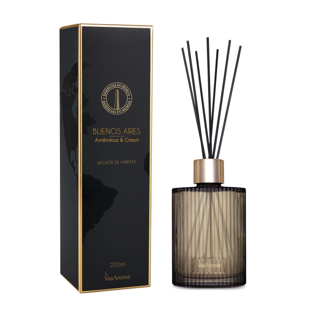 Difusor de Varetas Linha Mundo Buenos Aires, Amêndoas e Cream Via Aroma - 200ml Frente
