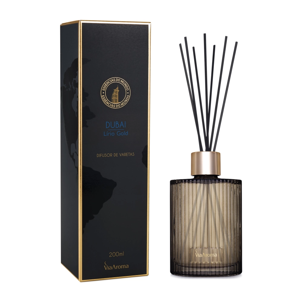 Difusor de Varetas Linha Mundo Dubai, Lírio Gold Via Aroma - 200ml Frente