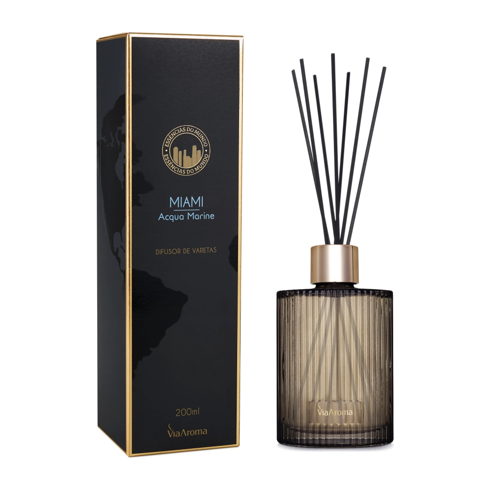 Difusor de Varetas Linha Mundo Miami, Acqua Marine Via Aroma - 200ml Frente