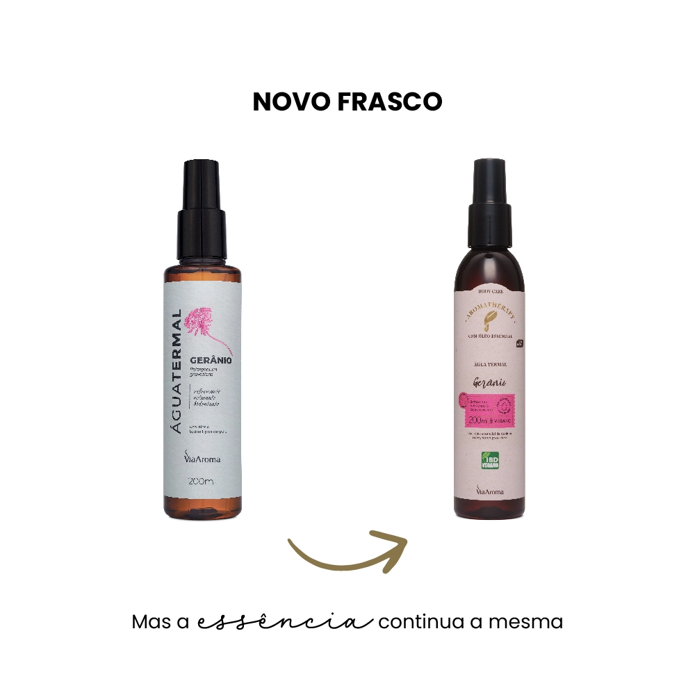  Água Termal com Óleo Essencial de Gerânio Via Aroma - 200ml antes e depois
