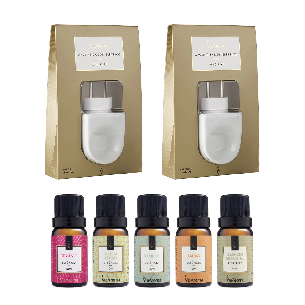 Kit 2 Aromatizadores ElÃ©tricos mais 5 EssÃªncias Via Aroma - Sortidas