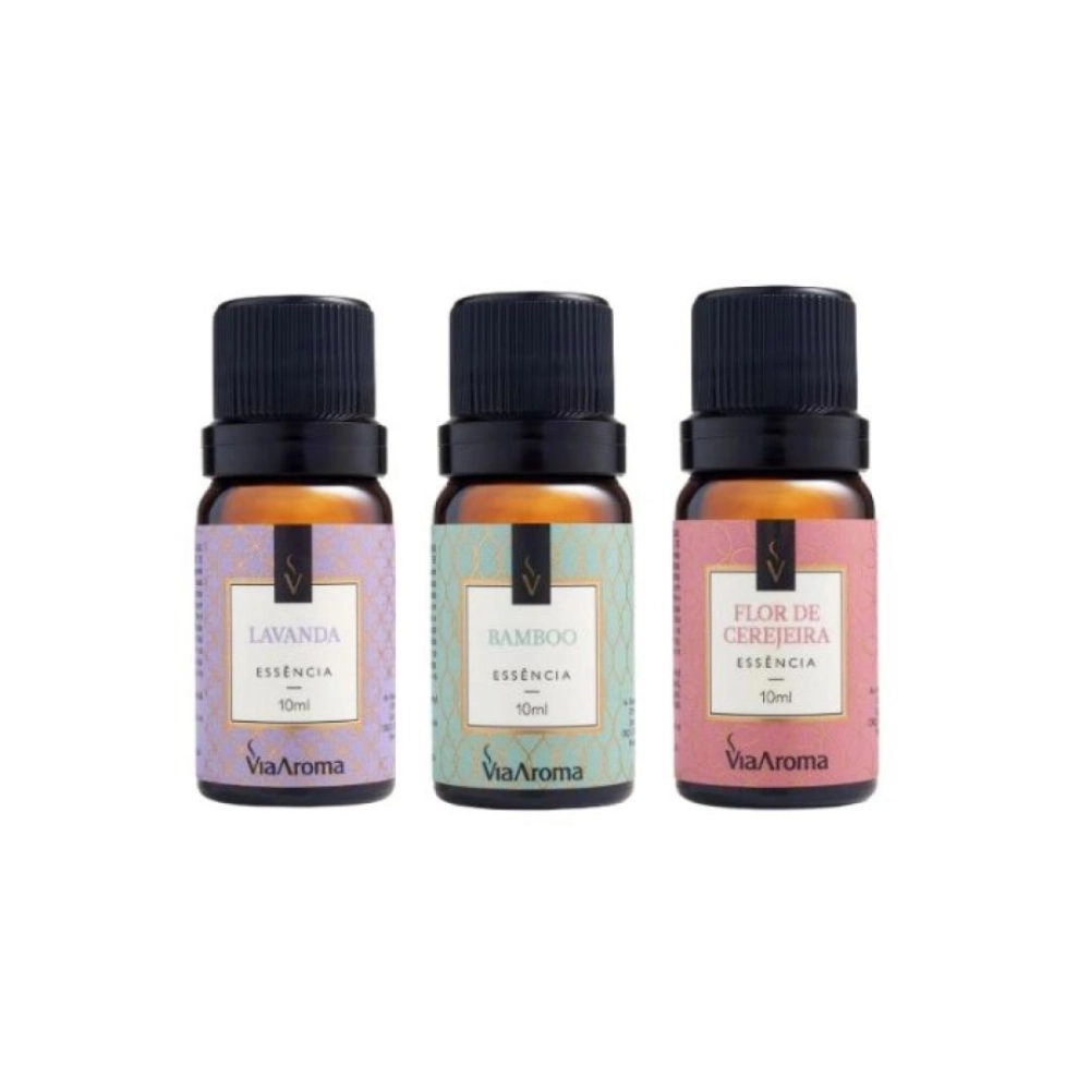 Kit 3 Essências Via Aroma - Bamboo, Flor de Cerejeira, Lavanda