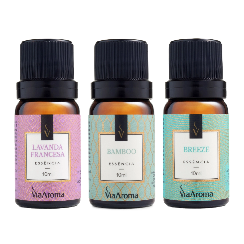 Kit 3 Essências Via Aroma - Bamboo, Lavanda Francesa e Breeze mais vendido Kit 3 Essências Via Aroma - Bamboo, Lavanda Francesa e Breeze mais vendido