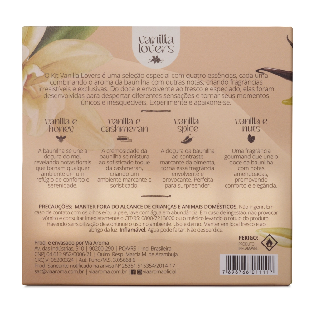 Kit Vanilla Lovers Via Aroma - 4 Essências embalagem traseira 