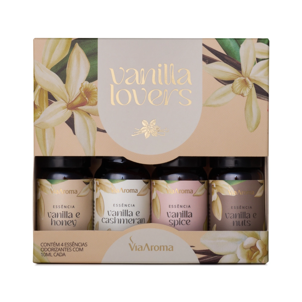 Kit Vanilla Lovers Via Aroma - 4 EssÃªncias Emabalagem