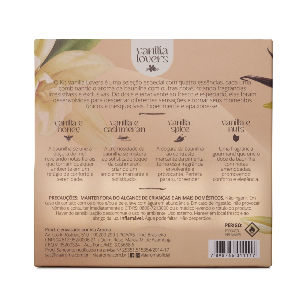 Kit Vanilla Lovers Via Aroma - 4 EssÃªncias embalagem traseira 