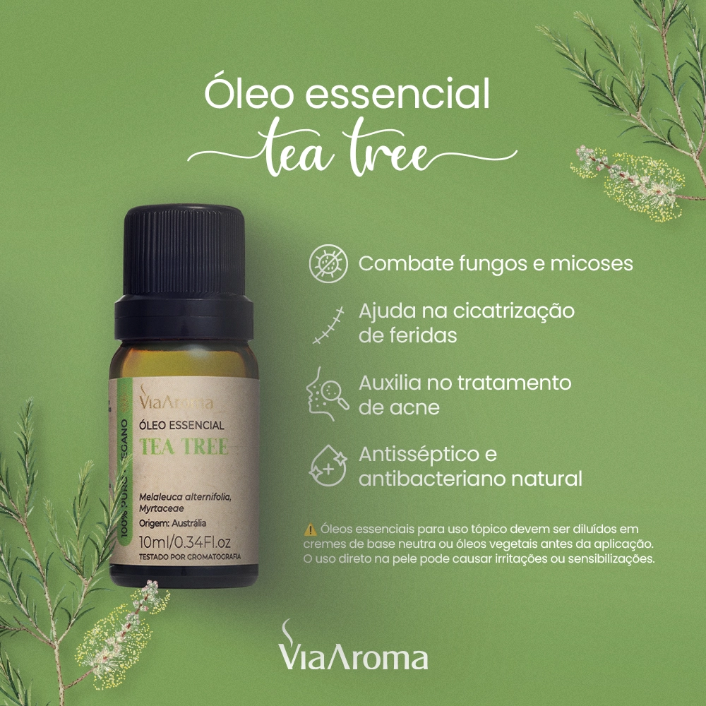 Óleo Essencial Tea Tree (Melaleuca) Via Aroma Benefícios