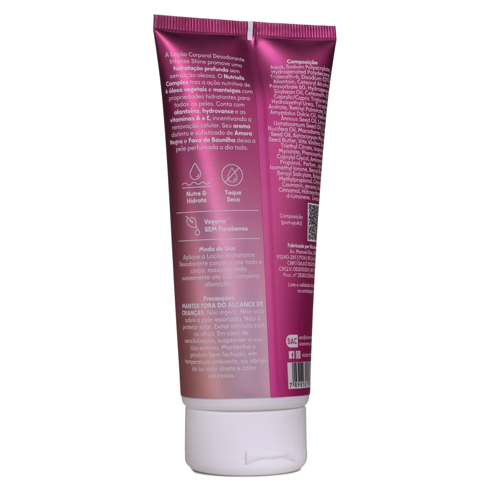  Loção Corporal Desodorante Intense Shine Via Aroma - 200ml lateral direita