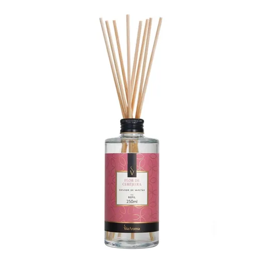Refil Difusor de Varetas Flor de Cerejeira Via Aroma - 250ml Produto Refil Difusor de Varetas Flor de Cerejeira Via Aroma - 250ml