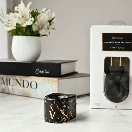 Difusor Aromatizador Elétrico Stone Black - Via Aroma Produto Difusor Aromatizador Elétrico Stone Black - Via Aroma