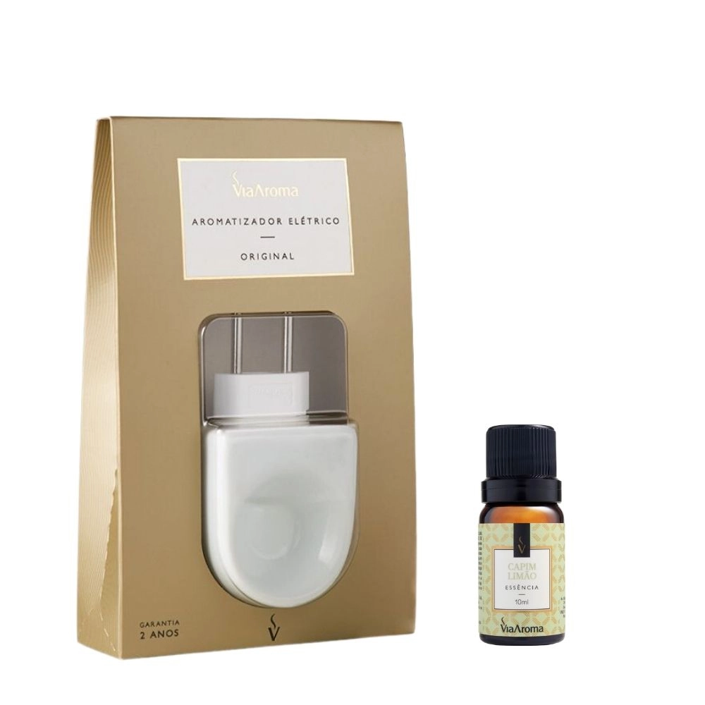 Kit Aromatizador Elétrico Original mais 1 Essência Via Aroma - Capim Limão