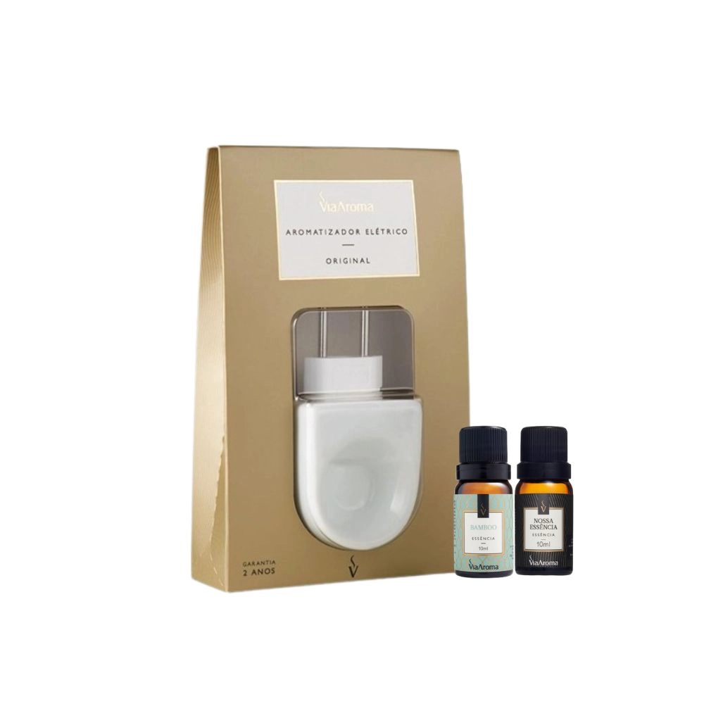 Kit Aromatizador Elétrico Original mais 2 Essenciais Via Aroma - Bamboo e Nossa Essência