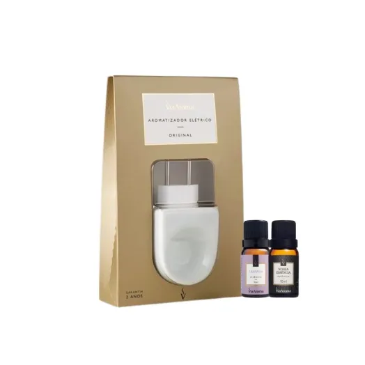 Kit Aromatizador Elétrico Original mais 2 Essenciais Via Aroma - Lavanda e Nossa Essência Produto Kit Aromatizador Elétrico Original mais 2 Essenciais Via Aroma - Lavanda e Nossa Essência