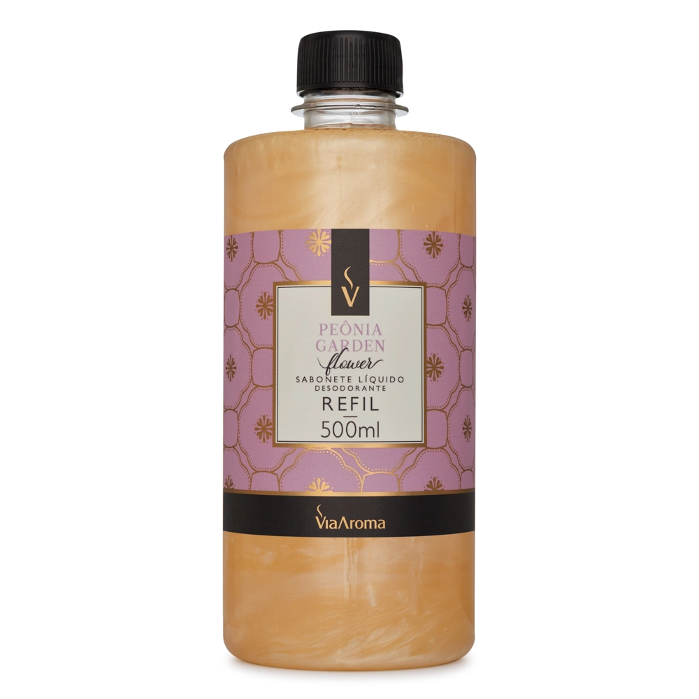 Refil Sabonete L&Atilde;&shy;quido Desodorante Pe&Atilde;&acute;nia Garden Via Aroma - 500ml Frente