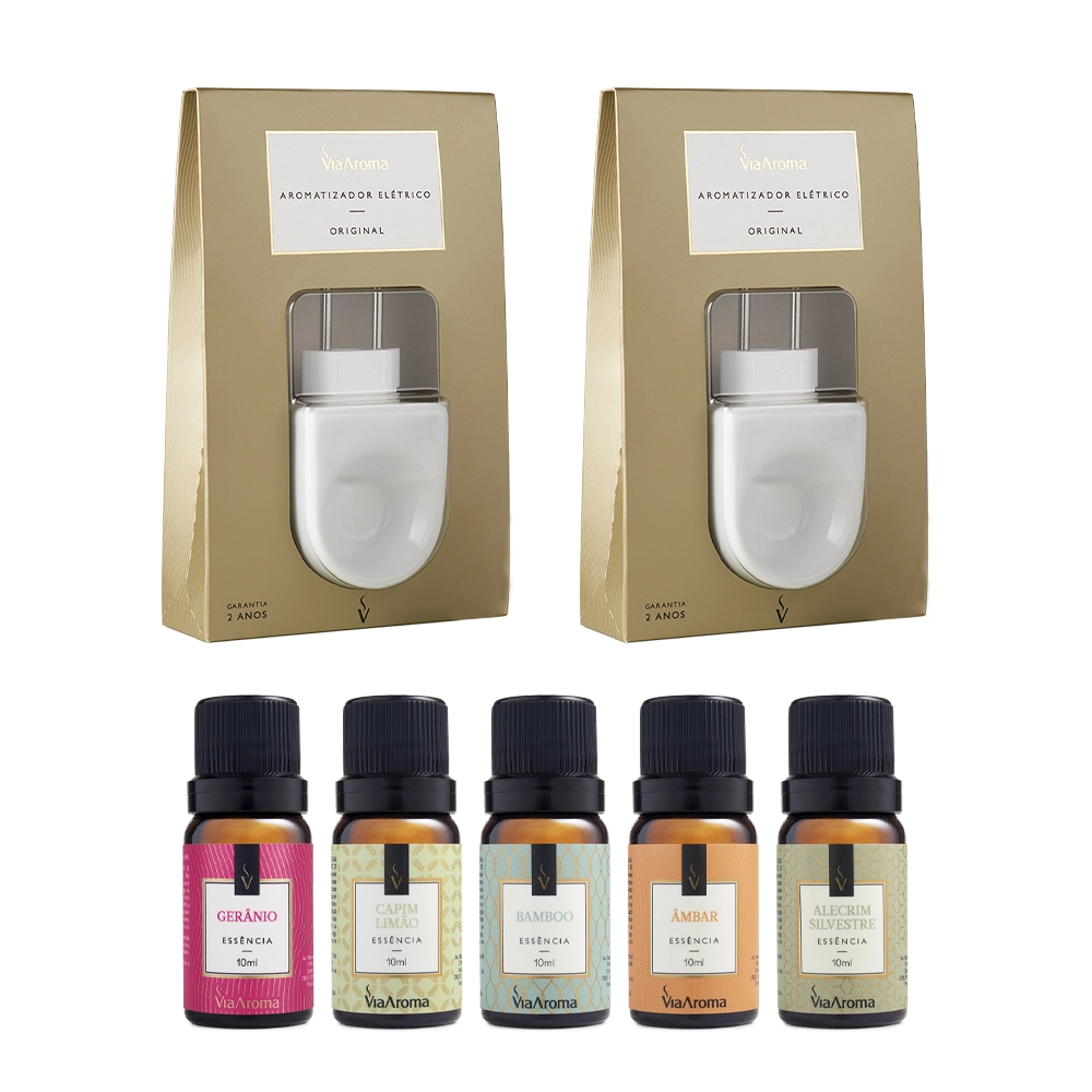 Kit 2 Aromatizadores ElÃ©tricos mais 5 EssÃªncias Via Aroma - Sortidas