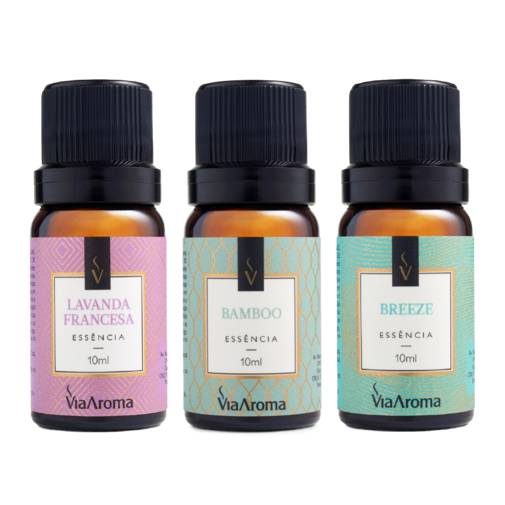 Kit 3 Essências Via Aroma - Bamboo, Lavanda Francesa e Breeze