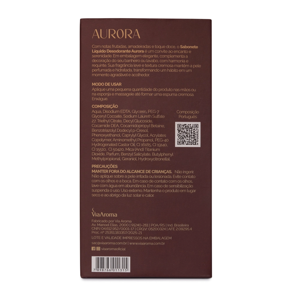 Sabonete LÃquido Desodorante Aurora Via Aroma - 200ml Traseira Sabonete LÃquido Desodorante Aurora Via Aroma - 200ml Traseira