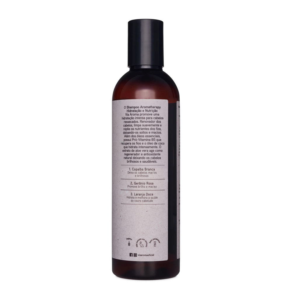 Shampoo HidrataÃ§Ã£o e NutriÃ§Ã£o Aromatherapy Via Aroma - 240ml Traseira