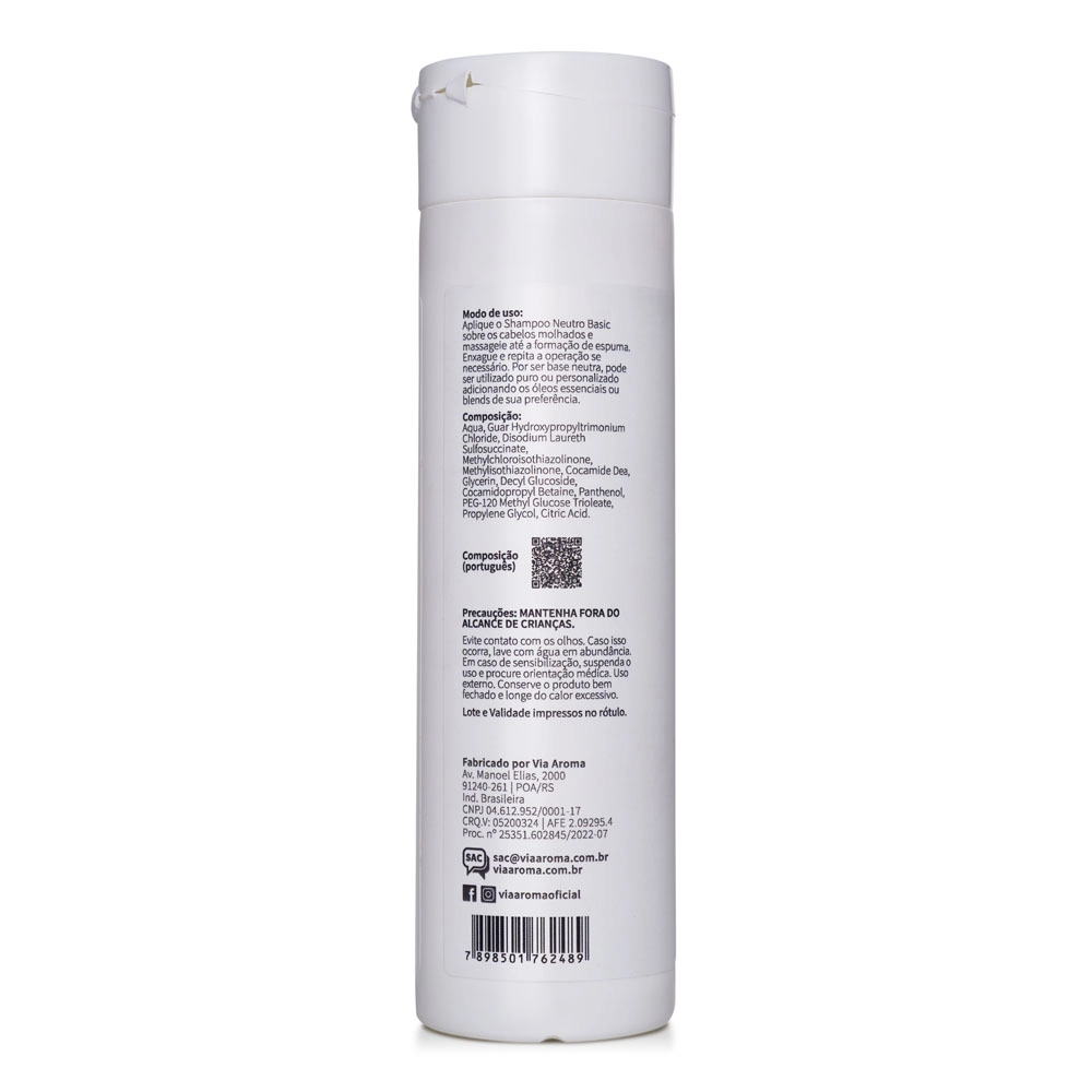 Shampoo Neutro Linha Basic Via Aroma - 250ml lado esquerdo Shampoo Neutro Linha Basic Via Aroma - 250ml lado esquerdo